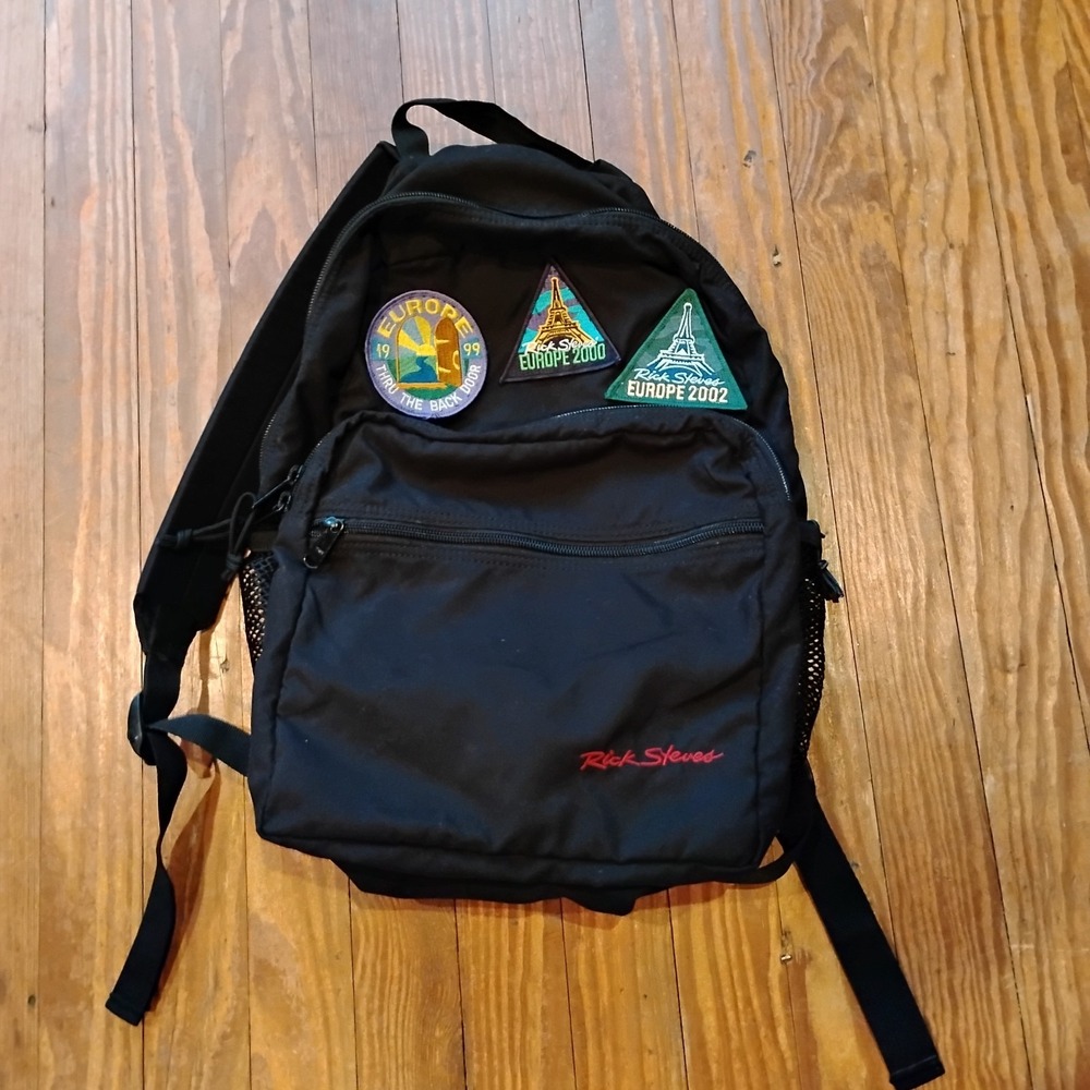 Rick Steves Europe Backpack Through the Back Door Patches Travel Black Vintage